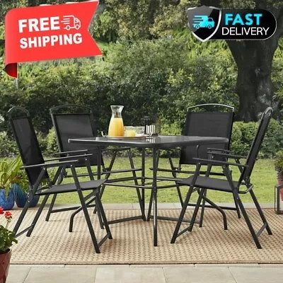 Mainstays Albany Lane 5 Piece Dining Set Tempered Glass Steel Sling Black NEW • $149.99