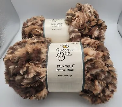 Yarn Bee Faux Wild Color Is Native Mink Lot Of 2 37 Yds Ea #6 Weight NEW • $15