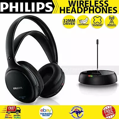 Philips SHC5200 FM Wireless Headphones Rechargeable 2 Channels Self Adjusting • $229.15