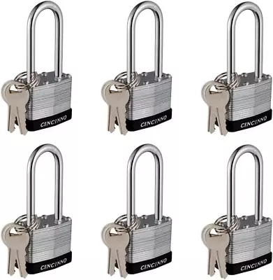 Laminated Steel Padlock With Key，6 Pack Keyed Alike Padlocks With Long Shackle • $36.57