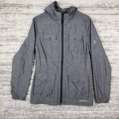 Eddie Bauer Rain Jacket Women's Small Travex Gray Hooded Full Zip Utility • $16.95