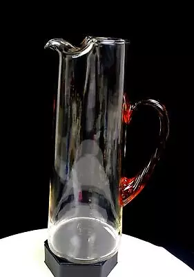 Art Deco Clear Glass & Amber Twist Handle 10 3/8  Ice Lip Martini Pitcher 1950s • $72.48