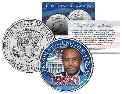 $8.95 • Buy BEN CARSON FOR PRESIDENT 2016 Campaign Colorized JFK Half Dollar U.S. Coin