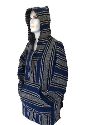 £19.99 • Buy Hoodie Mexican Baja Jerga Drug Rug Jumper Festival Surf Hippie Blue Colours
