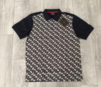 Mens Merc London Retro Cotton Flowery Polo Shirt Forest Black Size M • £27.50