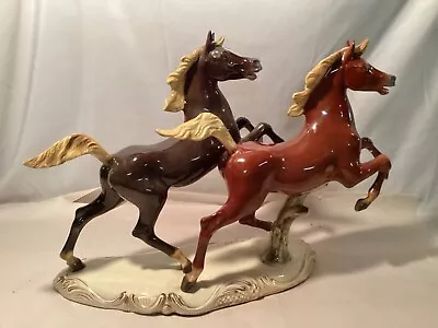 Vintage LARGE Italian Sculptural Figurine TWO PRANCING HORSES • $55.95