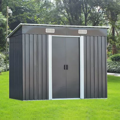 New 8FT X 4FT Grey Metal Garden Shed Pent Roof Tool Storage FREE FOUNDATION • £189.99