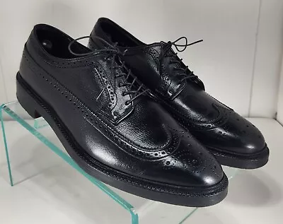 Bostonian Classics Men's Black Long Wing Oxford V Cleat Shoes 12 D/B U.S.A • $99.95