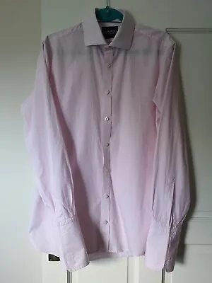M&S Sartorial Shirt Pale Pink Check 15.5  39-40 Slim Fit Double Cuff • £24.99