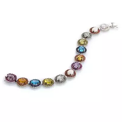 Rarities Sterling Silver Multi-Gemstone Multi-Sapphire Accent Bracelet 7in • $288.98