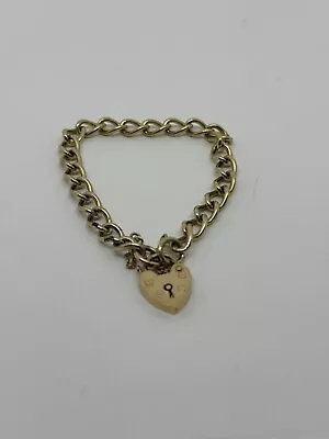 9ct Yellow Gold Charm Bracelet With Love Heart Locket And Safety Chain • £475