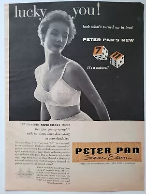 1955 Women's Peter Pan Seven Eleven Bra Lucky You Dice Roll Vintage Ad • $9.99