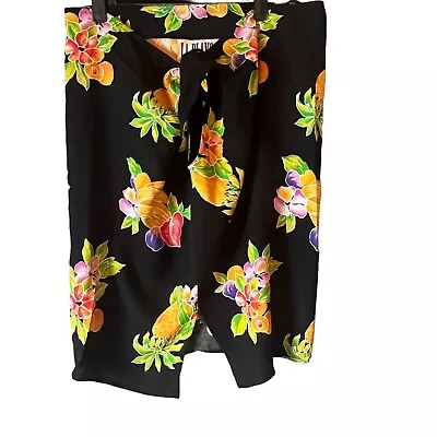 La Blanca Floral Swim Cover-up Sarong Pareo Skirt Black Multicolor USA Made M • $18.59