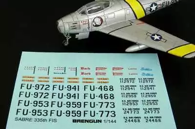 Brengun Models 1/144 F-86F SABRE JET 335th Fighter Interceptor Sqd Decal Set • $6.99