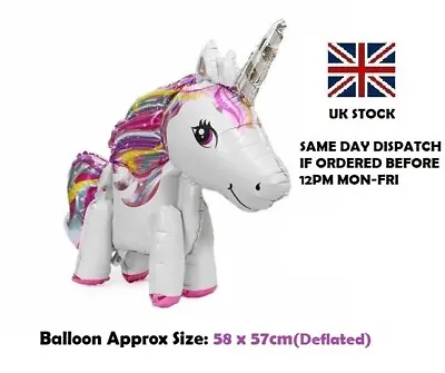 3D Standing Unicorn Foil Air Balloon Children Birthday Party Decorations Kids UK • £2.29