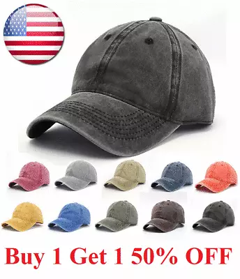 Dyed Washed Retro Cotton New Plain Polo Style Baseball Ball Cap Hat  Men Women  • $7.95