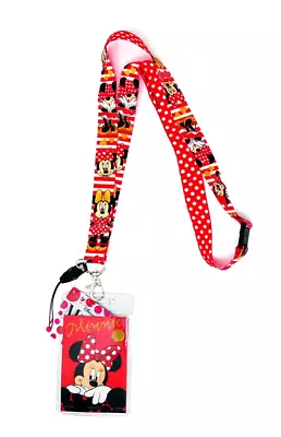 Minnie Mouse Lanyard Classic Official Disney Breakaway + ID Holder Red Polka Dot • $7.55