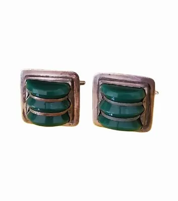 Del Rio Cufflinks Mexican Sterling Vintage Green Onyx Disc Barrel Design  • $26.09