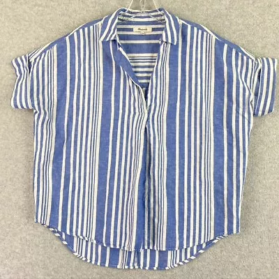 Madewell Top Womens Small Blue White Striped Button Back Short Sleeve Blouse • $13.97