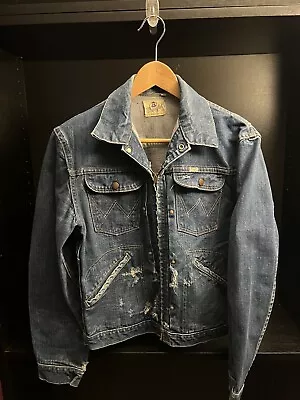 Vintage WRANGLER Sanforized BLUE BELL Denim Jacket 36 Small Blue Jean USA Made • $250