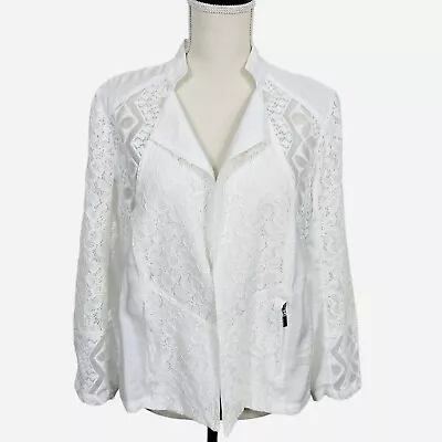 Chicos White Ivory Floral Lace Blazer Jacket Size M 1 Boho Business Casual Artsy • £26.60