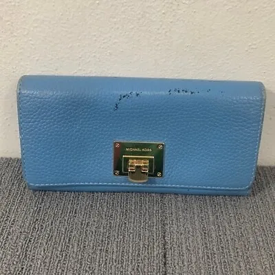 Michael Kors Wallet Womens Powder Blue Leather Channing Carryall Bifold • $14.99