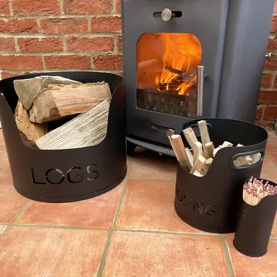 Valiant 3-Piece Fireside Metal Storage Set For Logs Kindling And Matches • £39.99