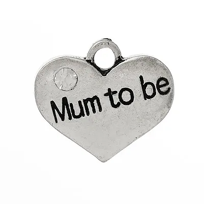 5 ANTIQUE SILVER MUM TO BE HEART CHARMS~PENDANT~Baby Shower~Wine Charms (65)UK • £1.70