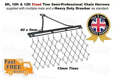 8 10 & 12ft Wide X 5ft Deep Trailed FIXED Grass Chain Harrows 3 YEAR WARRANTY • £717