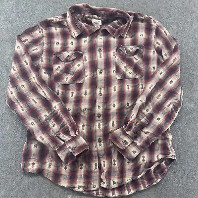 Mossimo Supply Co Shirt Mens L White Red Button Up Cotton Plaid Aztec Print AOP • $0.99