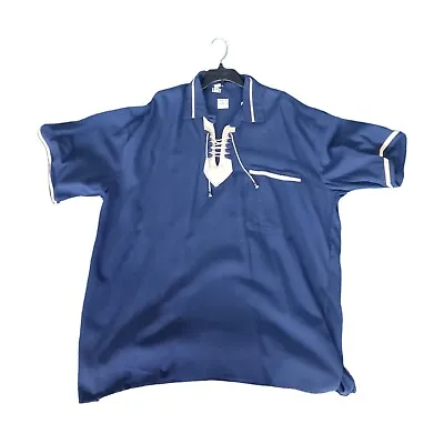 Mexican Guayabera Short Sleeve Shirt Traditional Style Embroidered Blue XL • $30