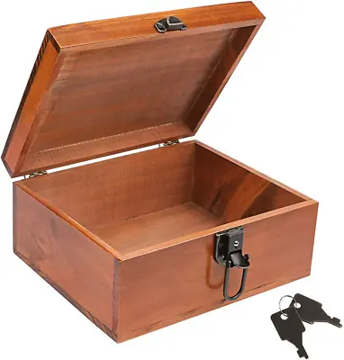 Wooden Keepsake Box With Lock And Key Large Wooden Box Vintage Handmade • $52.99