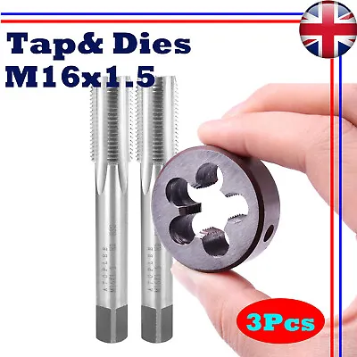 Tap & Dies 3Pcs (2Taps +1Die) HSS M16 X 1.5mm Metric Tap Right Hand Thread UK • £20.69