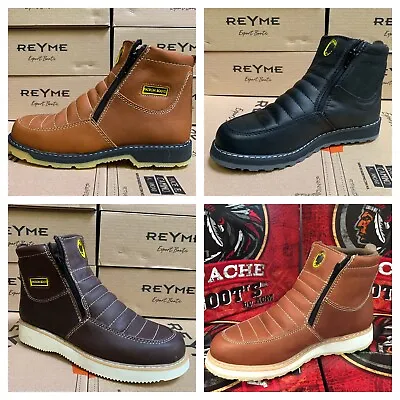 Men's Work Boots Leather Zip Up Safety Soft Toe Oil Resistant Super Light Weight • $74.99