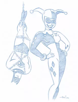 Batman - Harley Quinn Convention Blue Line Sketch By Batman Animator-Art Drawing • $76.43