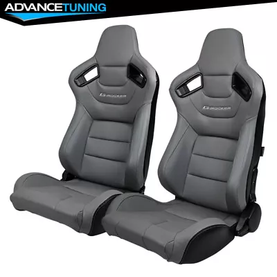 Reclinable Pair Racing Seats + Dual Sliders Grey PU &Carbon Leather Back • $354.99