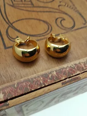 Vtg 18k Gold Plated MONET Wide Tapered Hoop Gold Tone Earrings- Buy3ShipFree • $6.50