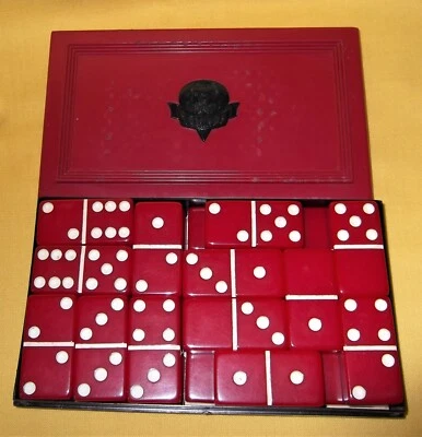 $49.99 • Buy VINTAGE CRISLOID CHERRY RED BAKELITE DOMINOES In BOX