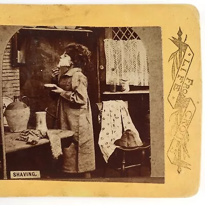 Child Brushing Shaving Cream Stereoview C1875 Play Shaving Mirror Brush Art G628 • $17.97