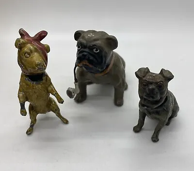 3 Piece Vintage Bull Dog Cast Painted Metal Bobblehead Nodder Figure Germany • $175