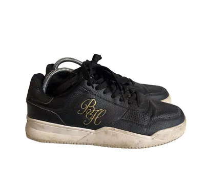 Mens Beck & Hersey Black Gold Trainers UK Size 6 Lace Up Leather • £13.99