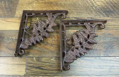 2 Vintage Look 8 1/2  X 8 1/2  HD Cast Iron Fern Ivy Vine Design Shelf Brackets • $35.95