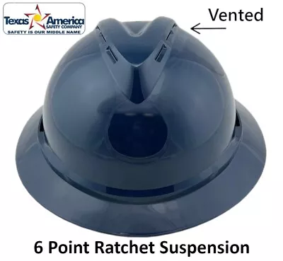 MSA Advance Full Brim Vented Hard Hat With 6 Pt Ratchet Suspension - Dark Blue • $34