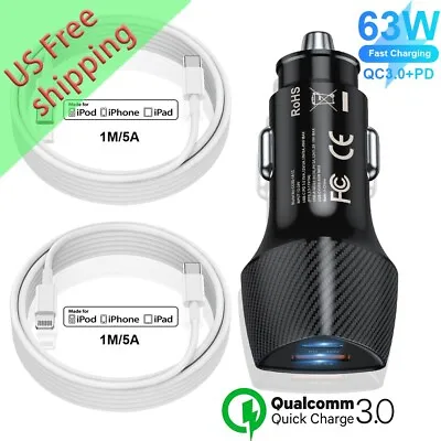 Type C Car Charger USB PD 63W  Fast Charge Adapter For IPhone 11 - 13 14 Pro Max • $8.41