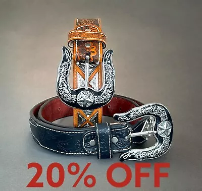 Mens Western Belt Cowboy Concho Genuine Leather Belt For Jeans Pants Rodeo • $39.20