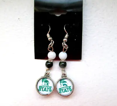 New Michigan State Spartans NCAA Silver Dangle Beaded Earrings • $11.16