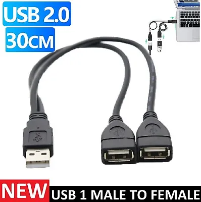 Double USB Extension A-Male To 2 A-Female Y Cable Adapter For PC Computer Laptop • $7.99