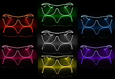 £4.79 • Buy Glow Glasses Light Up El Wire DJ Party Rave Glow-in-The Dark LED Sunglasses