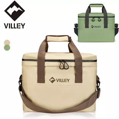 VILLEY Cooler Bag 30Can Insulated Sided Cooler Leakproof Cooler 20L Green/Coffee • $75.99