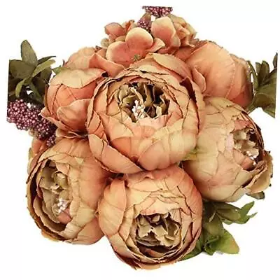 Silk Peony Bouquet Vintage Artificial Peonies Flower For Home 1pcs Coffee • $23.55